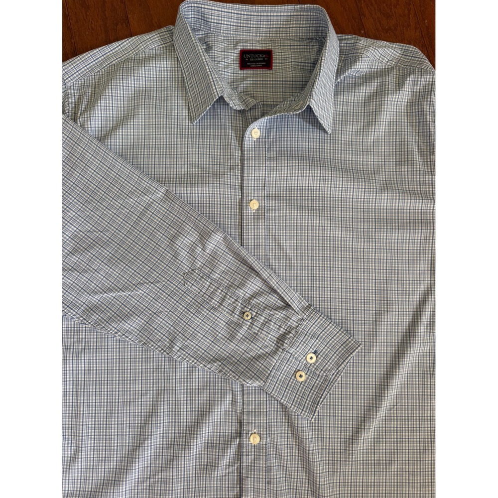 UNTUCKit Pascal Blue Plaid Performance Shirt Mens XXL Regular Fit Stretch